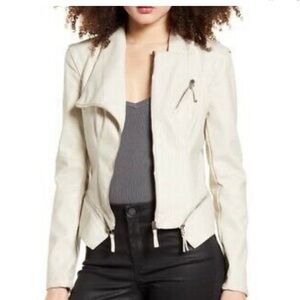 Blanknyc cream faux leathered jacket